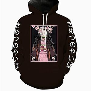 Anime-Inspired Black Hoodie with Graphic Design